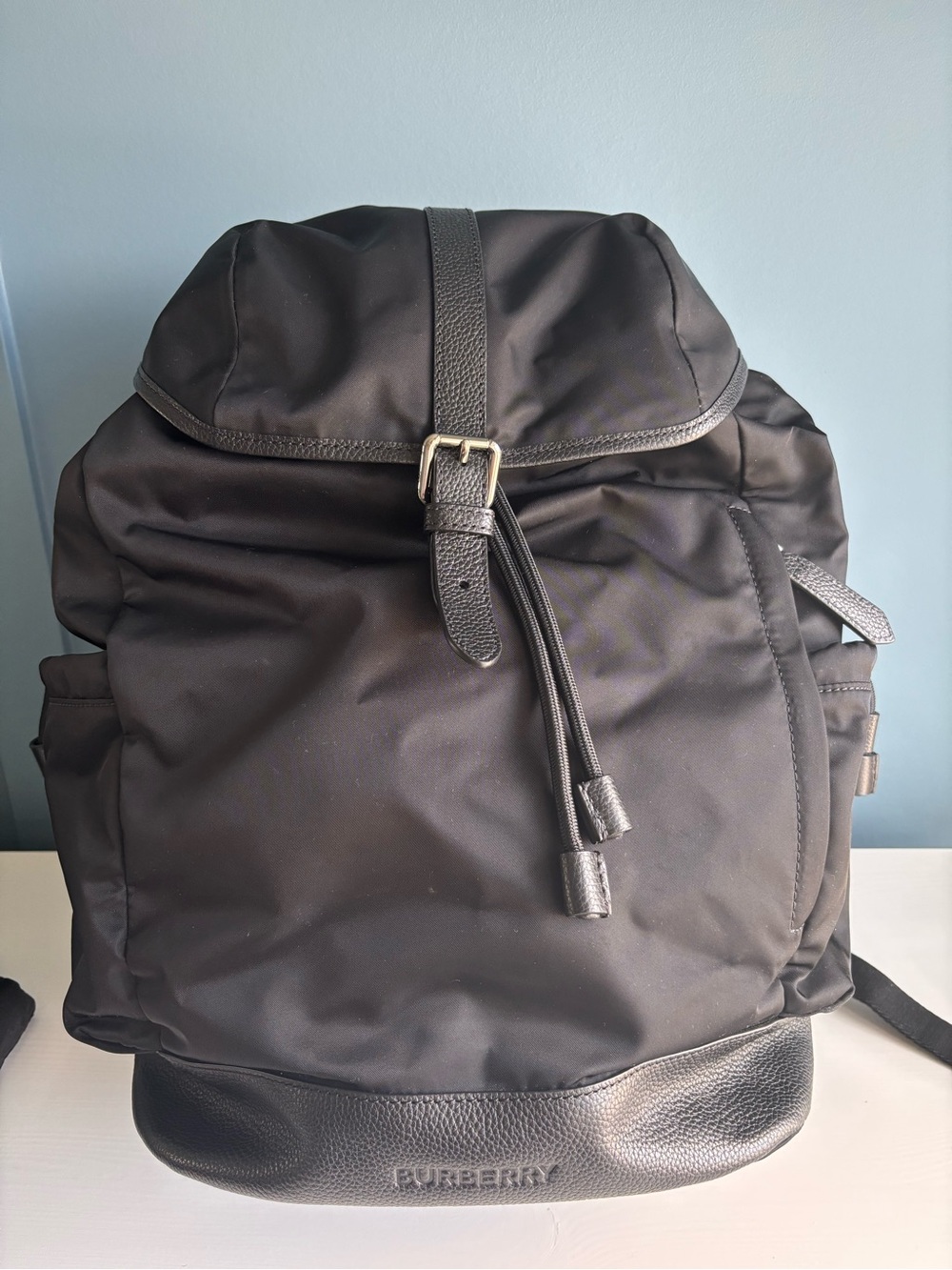 Burberry Black Nylon Baby Backpack with Leather Trim